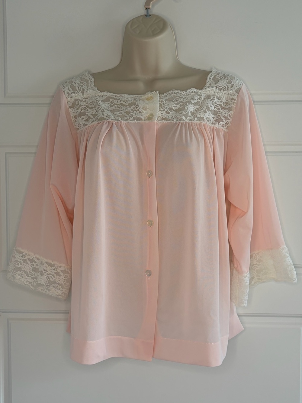 Vintage Colony Club Nylon Nightgown Topper Soft Pink Lace Bed Jacket Size S/M